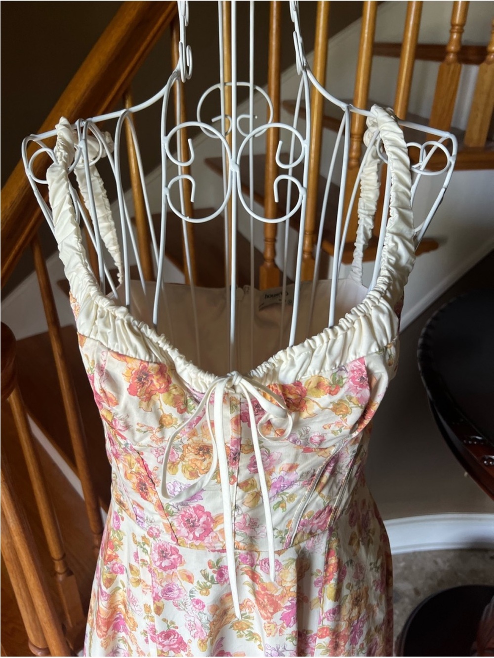 House Of CB Sabrina Ivory Print Bustier Midi Sundress Whimsical Floral Sz L - Picture 5 of 6